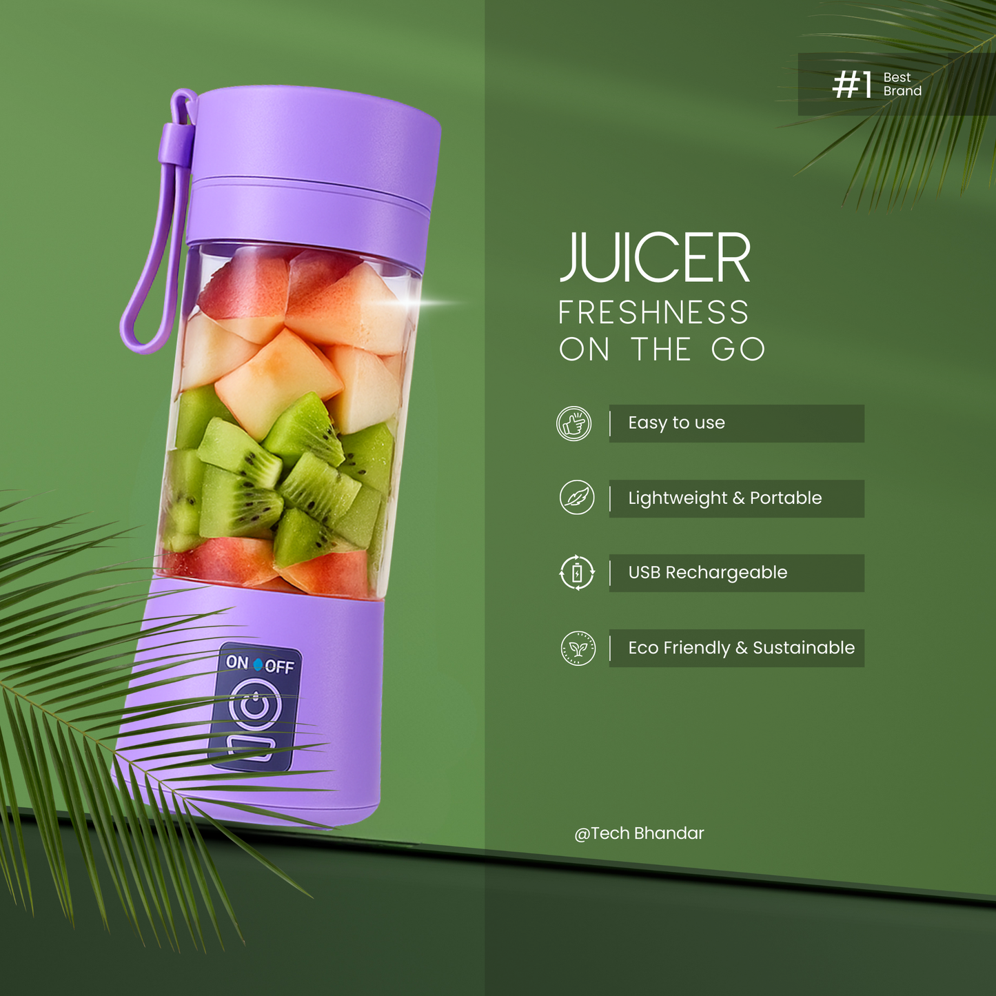 Portable USB Rechargeable Juicer – 6 Blades | 70W Power | LED Indicator