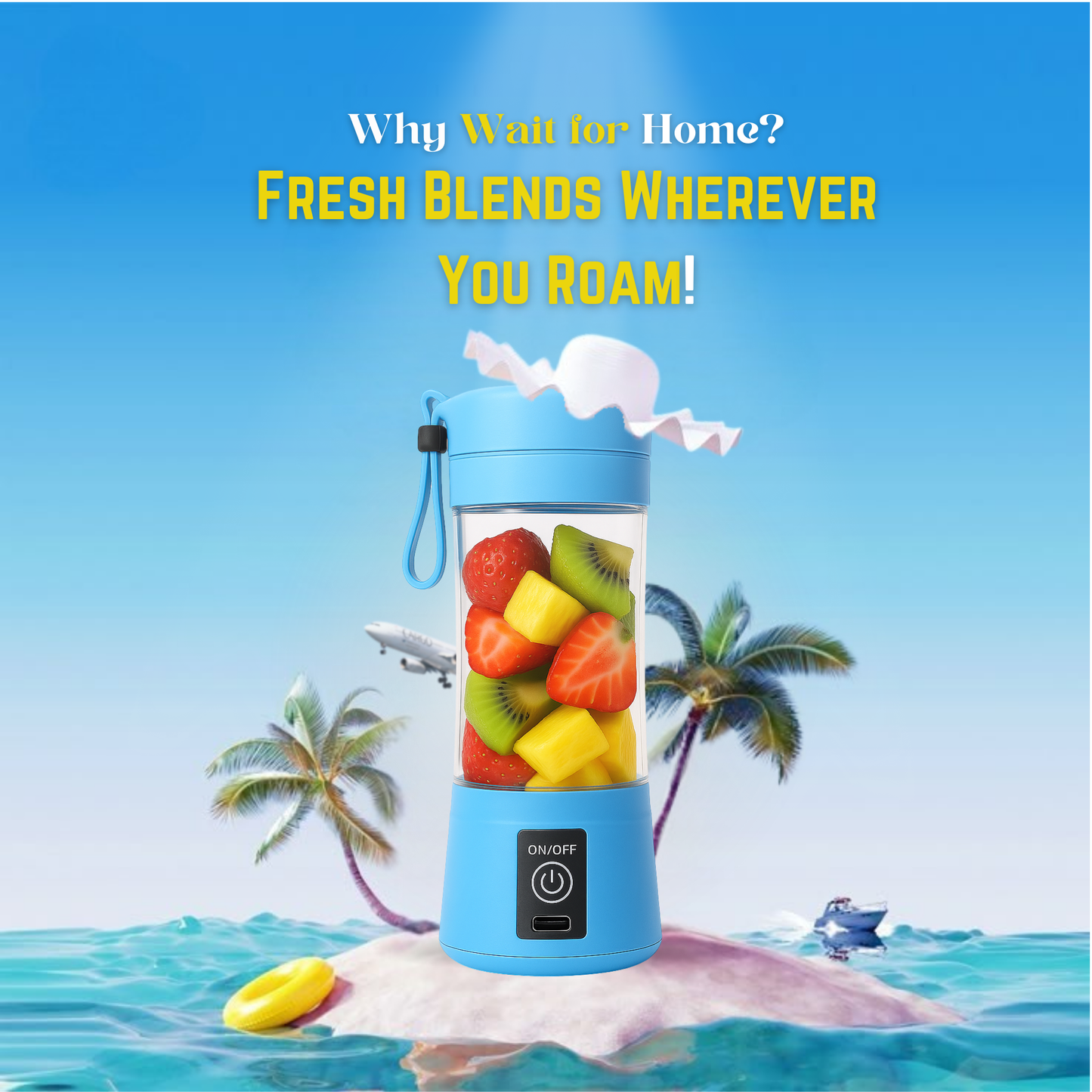 Portable USB Rechargeable Juicer – 6 Blades | 70W Power | LED Indicator